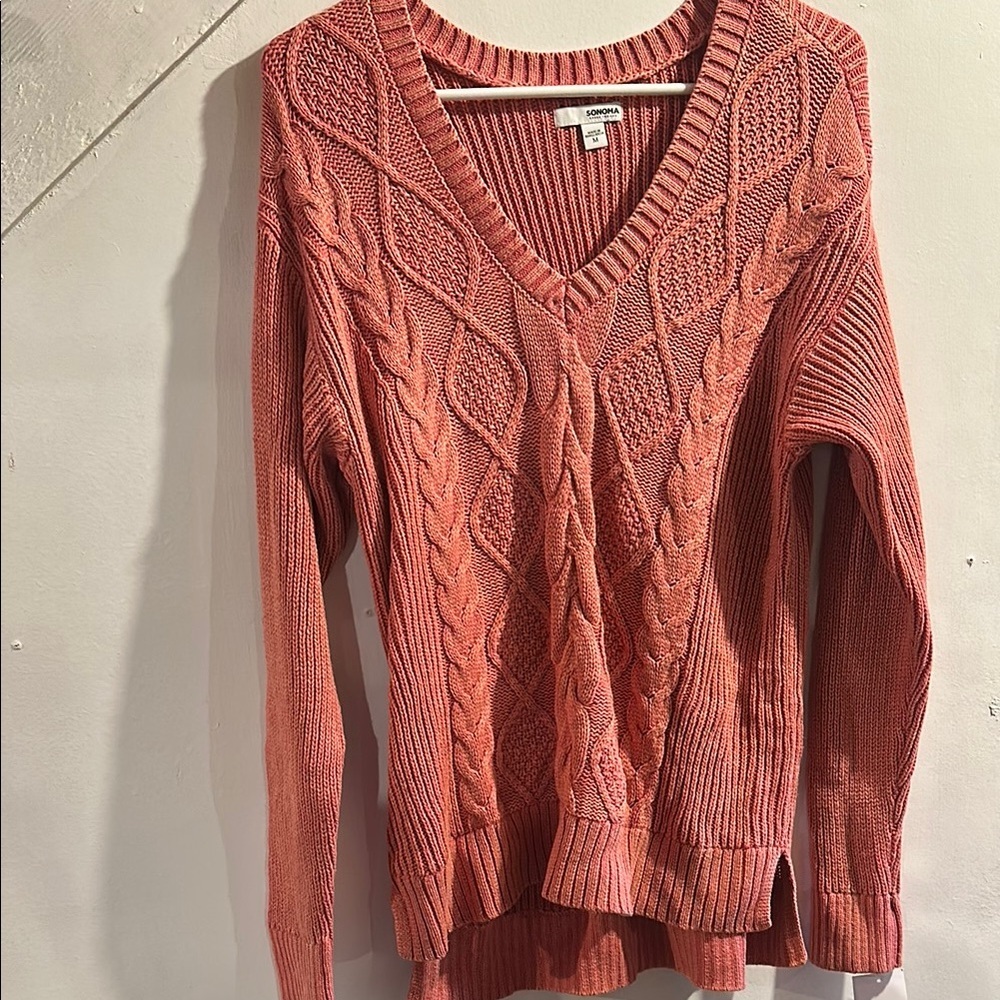Sonoma Pink V-Neck Cable Knit Sweater